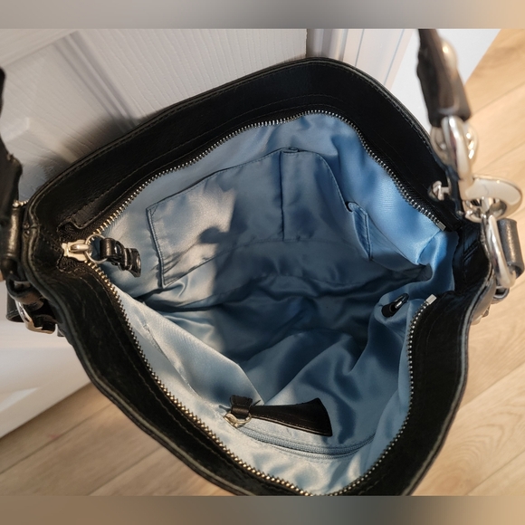 Y2K Coach Zoe Signature C Black Canvas Hobo Shoulder Bag w/leather trim. - Picture 8 of 11